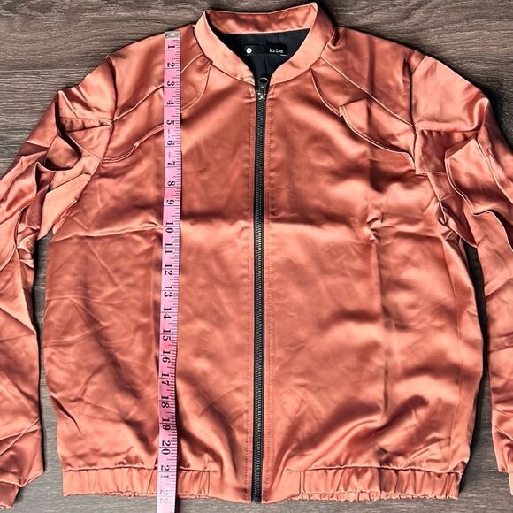 REVOLVE Krisa Ruffle Satin Style Bomber Jacket in Copper. Lined. Size Small. NWT - Picture 13 of 16
